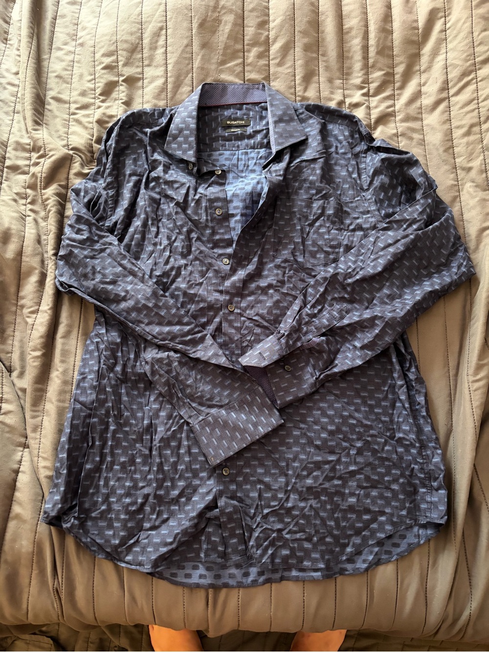 Bugatchi Navy Blue Geometric Button-Down Shirt